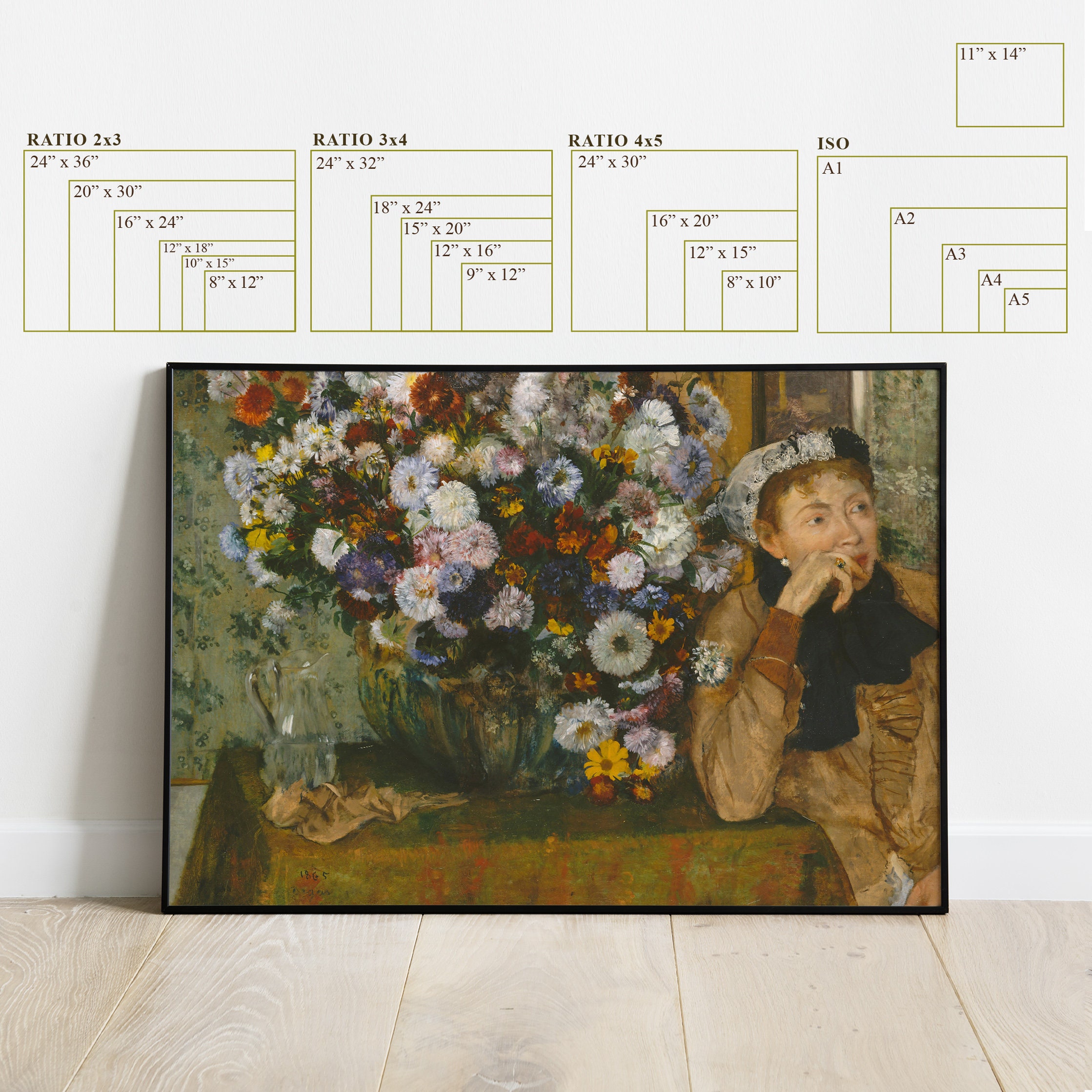 エドガー・ドガ作「花瓶の横に座る女性」高解像度の絵画、複製版画