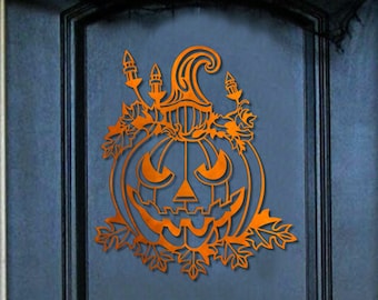 Scary Pumpkin Metal Wall Decor, Halloween Wall Art (21x25 inches)