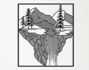 Landscape Metal Wall Art, Mountain Wall Hanging, Waterfall Home Decor, Forest Bedroom Wall Decor, Hill and Nature Living Room Decoration