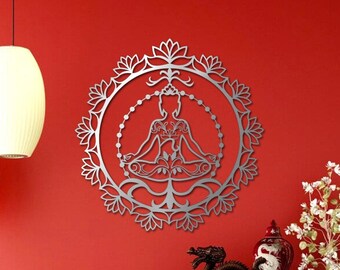 Buddha Metal Wall Art, Mandala Yoga Decor (24x24 inches)