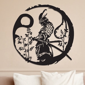Samurai, Metal Samurai Wall Hanging, Warrior Wall Decor, Metal Bushido Wall Art, Katana Home Decor, Japanese Wall Art, Bedroom Wall Decor