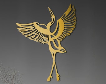 Crane Metal Wall Art, Flying Bird Sculpture, Unique Home Decor