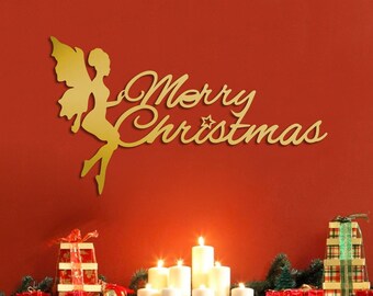 Metal Christmas Fairy Wall Art, Merry Christmas Pixie Decor
