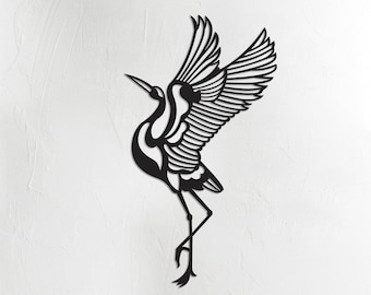 Crane Metal Wall Art, Unique Bird Decor, Wings of Freedom