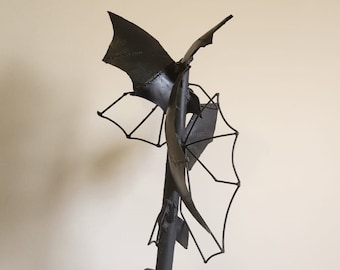 Bat Sculpture, Handmade Metal 3D Artwork, Office Home Decor