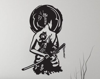 Onna-Bugeisha Metal Wall Art, Female Samurai Warrior Decor