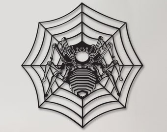Steampunk Metal Spider Wall Art, Retrofuturistic Home Decor (24 inches)