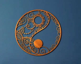 Floral Yin Yang Metal Wall Art, Meditation Decor (23x23 inches)