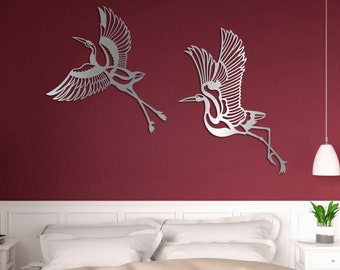 Metal Crane Birds Wall Art, Set of 2, Wings of Freedom