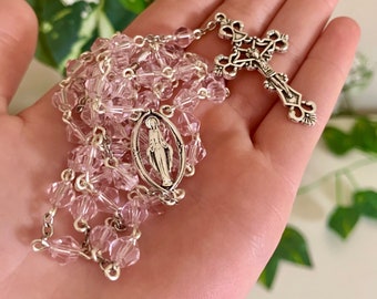 Pink rosary, handmade rosary, Catholic rosary, confirmation gift, baptism gift, first communion gift, wire rosary