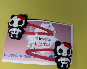 Hair clip skeleton Halloween kitty