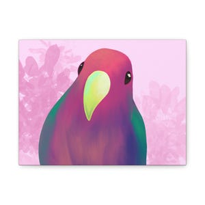 Vibrant Bird Canvas Art - Colorful Parrot Wall Decor, Tropical Home Decoration, Nature Lover Gift, Eco-Friendly Artwork, Pink Wall Art