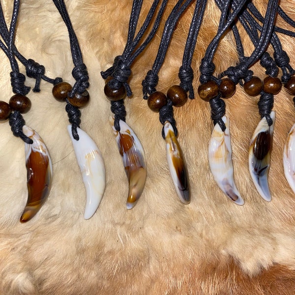 Wolf Faux Yak bone teeth Norse, Viking pendant with beads