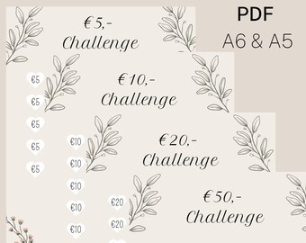 5, 10, 20, en 50 euro Spaar challenge! PDF Printable