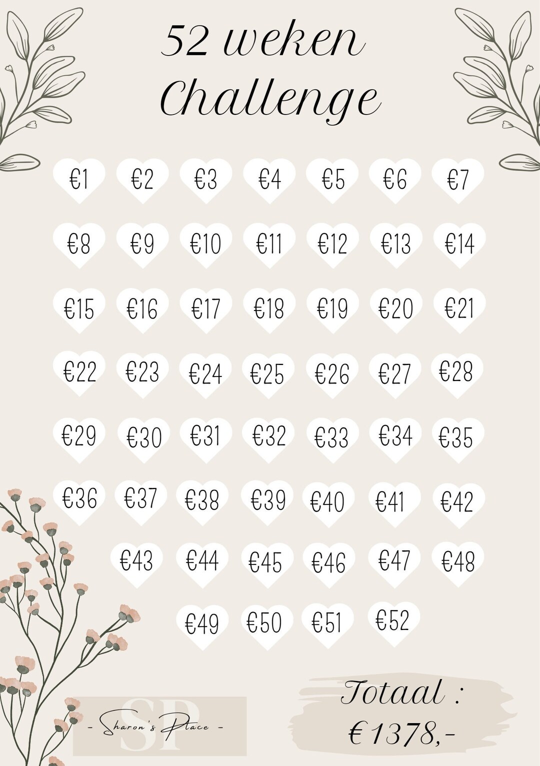 52 Weeks Savings Challenge PDF Printable A5 and A6 - Etsy