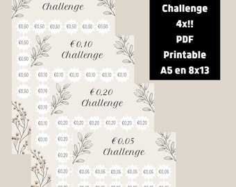 4x Kleingeld Spaar challenges! PDF PrintableA5 en 8x13cm