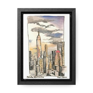 Manhattan skyline from the Hudson River with view to the most iconics buildings in Midtown, New York City, Artwork, Canvas 5X7&#39;&#39; Handmade.