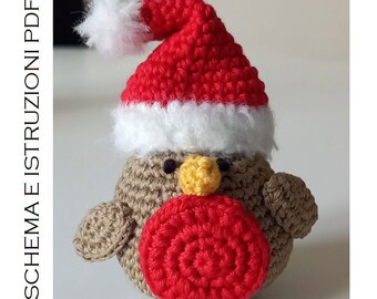 Pettirosso di Natale amigurumi - schema PDF passo passo