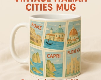 Vintage Italy Cities Mug | Retro Travel Coffee Cup | Italian Souvenir Gift for Travelers