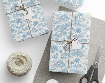 French Riviera Toile Wrapping Paper: Mediterranean Coastal Design