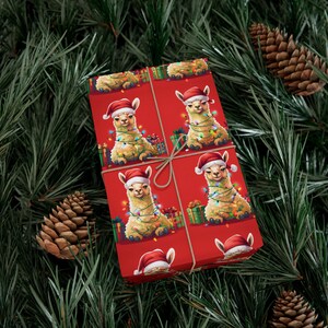 Opakowanie na prezent Llama Santa, papier do pakowania na Boże Narodzenie, rolka do pakowania prezentów świątecznych, opakowania na prezenty świąteczne, rolka papieru świątecznego z alpaki z kreskówek
