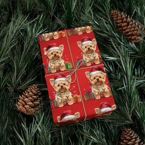 Christmas Yorkie Wrapping Papers, Gift Wrap Sheets, Cute Dog Santa Design, Holiday Present Packaging, Cartoon Terrier Xmas Decoration,