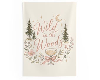 Wild in the Woods tapestry | Glamping Bachelorette Backdrop, Camp Bride Cabin Decor