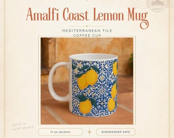 Amalfi Coast Lemon Ceramic Mug: Mediterranean Tile Coffee Cup