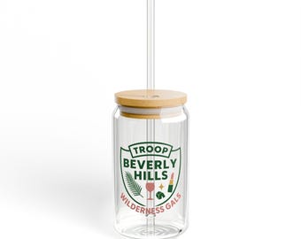 Troop Beverly Hills Glass Can Cup: Bachelorette Glamping Tumbler with Lid & Straw