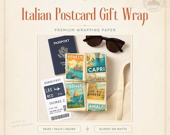 Papier d'emballage pour cartes postales italiennes vintage : Amalfi, Rome, Venise, Capri