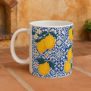 Amalfi Coast Lemon Ceramic Mug: Mediterranean Tile Coffee Cup