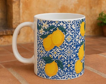 Amalfi Coast Lemon Ceramic Mug: Mediterranean Tile Coffee Cup