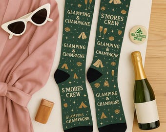 Glamping Bachelorette Party Socks: S'mores Crew Camp Design