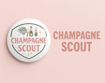 Champagne Scout Bachelorette Button: Retro Glamping Party Favor Pin