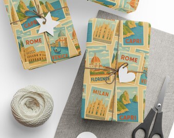 Vintage Italy Postcard Wrapping Paper: Amalfi, Rome, Venice, Capri