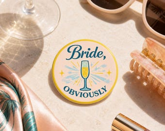 Bride Obviously Pin, Bachelorette Button, Bridal Party Pin, Bach Party Favor, Bride Gift, Cute Bride Badge, Bridal Shower Accessory