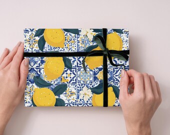Italian Riviera Lemon Print Gift Wrap, Amalfi Design
