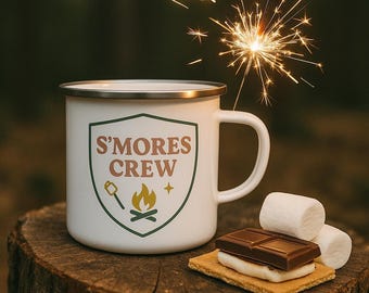 S'mores Crew Enamel Camp Mug: Retro Bonfire Party Favor