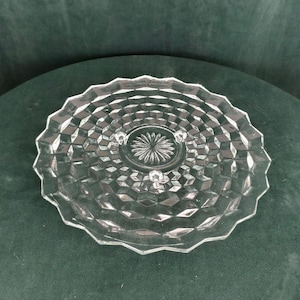 Vintage Fostoria Clear Glass Cubist Footed Decorative Plate Platter