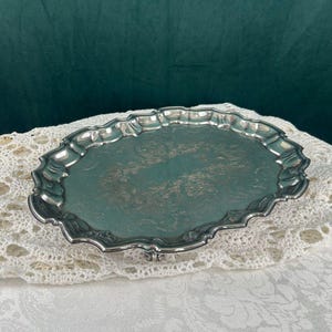 Vintage Elegant Ornate Silver Plated Footed Serving Tray