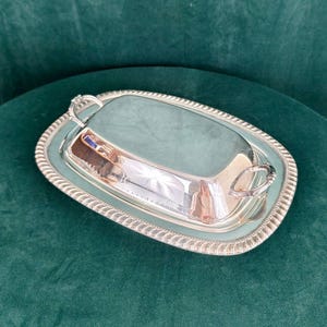 Vintage elegant silverpläterad rektangulär serveringsbricka med lock