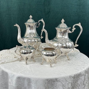 Vintage Sheridan Silver Plated Tea and Coffee 4-Piece Set with Ornate Design