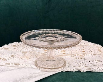 Vintage Art Deco Pressed Clear Glass Cake Stand