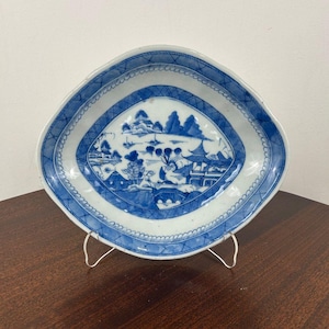 Antique 19th Century Chinese Export Blue & White Canton Oval Dish #Chinoiserie