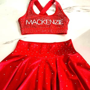 Girls Custom Red Rhinestone Athletic Set
