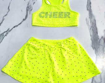 Girls Custom Rhinestone Neon Athletic Outfit