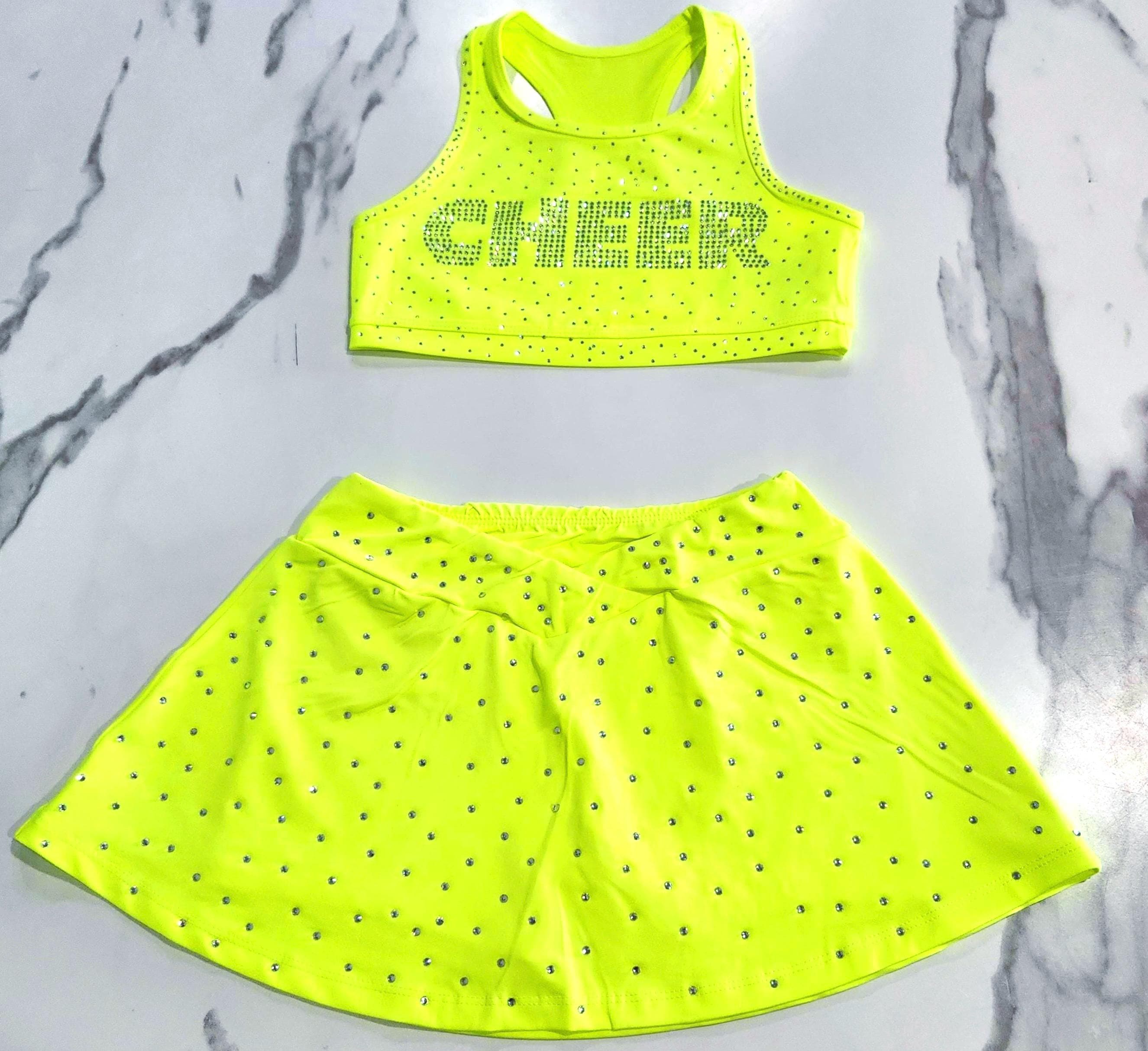 Girls Custom Rhinestone Neon Athletic Outfit