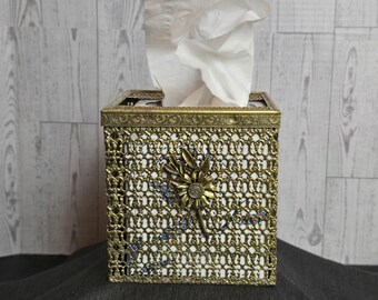 VTG MCM Square Tissue Box Cover with Daisy/Sunflower-1960's