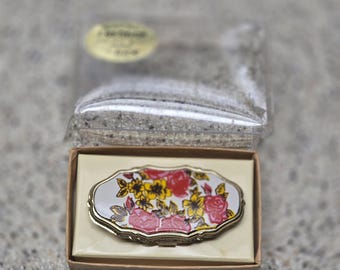 Vintage Rare Irice Floral Lipstick Holder With Flip Up Mirror-MCM 1950-60's in original box-Japanese