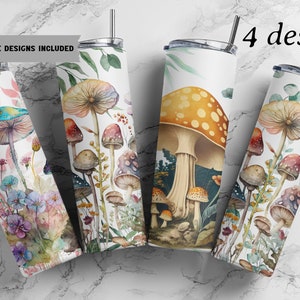 Mushroom Tumbler Wrap Floral Seamless Designs - Skinny Tumbler 20oz Design - PNG